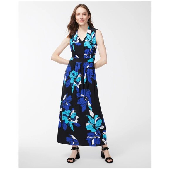 Chico’s Pleat Front Floral Maxi Dress – NWT – Size 3 (Fits like 1x) - Picture 1 of 6